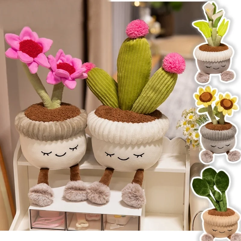

Kawaii Stuffed Plush Plants Lifelike Potted Plant Plush Doll Calla Lily Cactus Little Pink Flower Sunflower Pillow Toy Decor