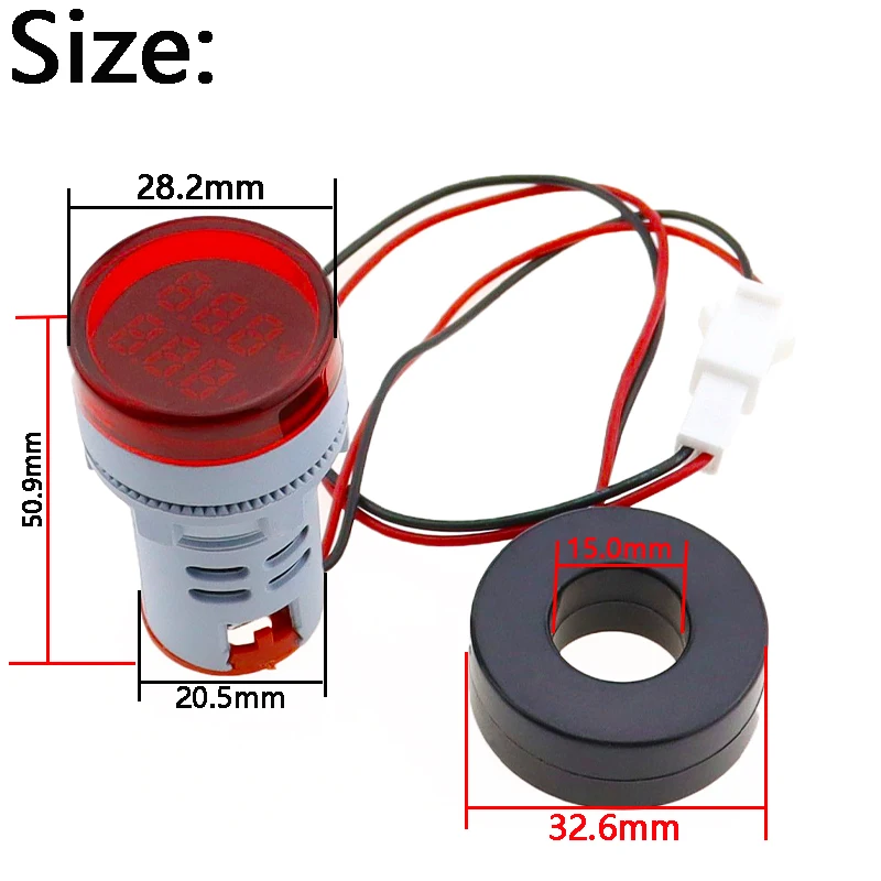 22mm AD16-22DVA Round LED Dual Display Volt Ampermeter Voltmeter 60-500V Ammeter Digital Voltage Current Ampere Meter Indicator