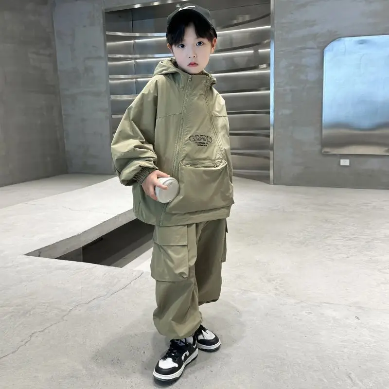 

Boys' Sets Spring Autumn Children's Clothing Zipper Hooded Jacket Cargo Pants Two-piece Suits 2024 New Korea Fashion Loose Sets