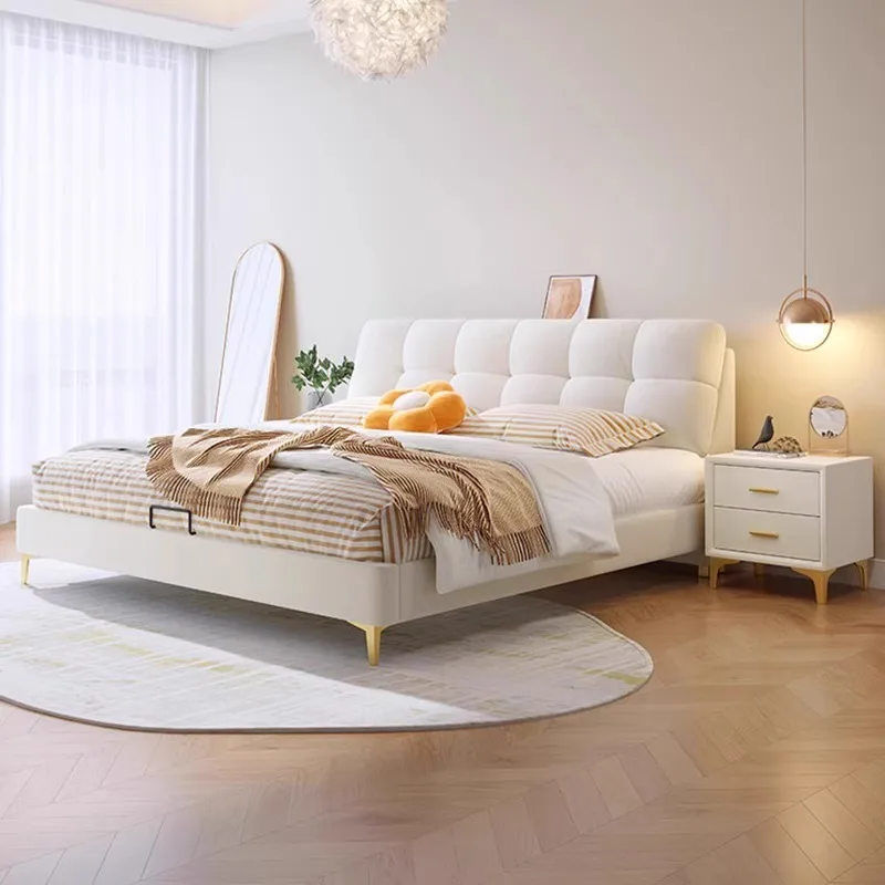 

-For Modern Simple Luxury Bedroom King Size Bed for Small Apartments Queen Tatami Double Bed Storage Leather Up-Holstered Bed&