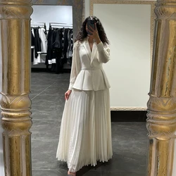 Elegant Ivory Mother of the Bride Dresses V Neck Long Sleeves Wedding Party Gowns Appliques Floor Length Chiffon فساتين السهرة