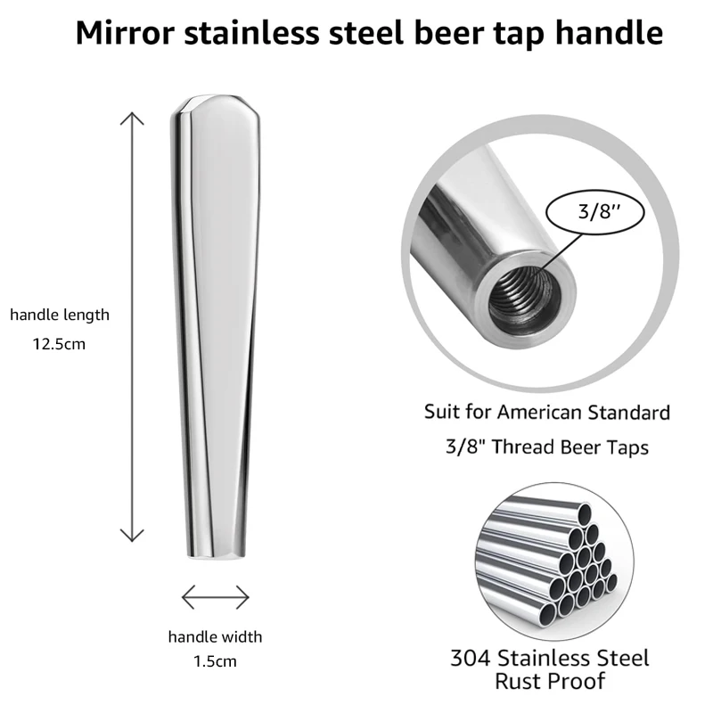 Large Beer Tap Handle,304 Stainless Steel Kegerator Tap Handles Use for Beer Tower, Draft Beer Keg Faucet Handle Bar Accessories