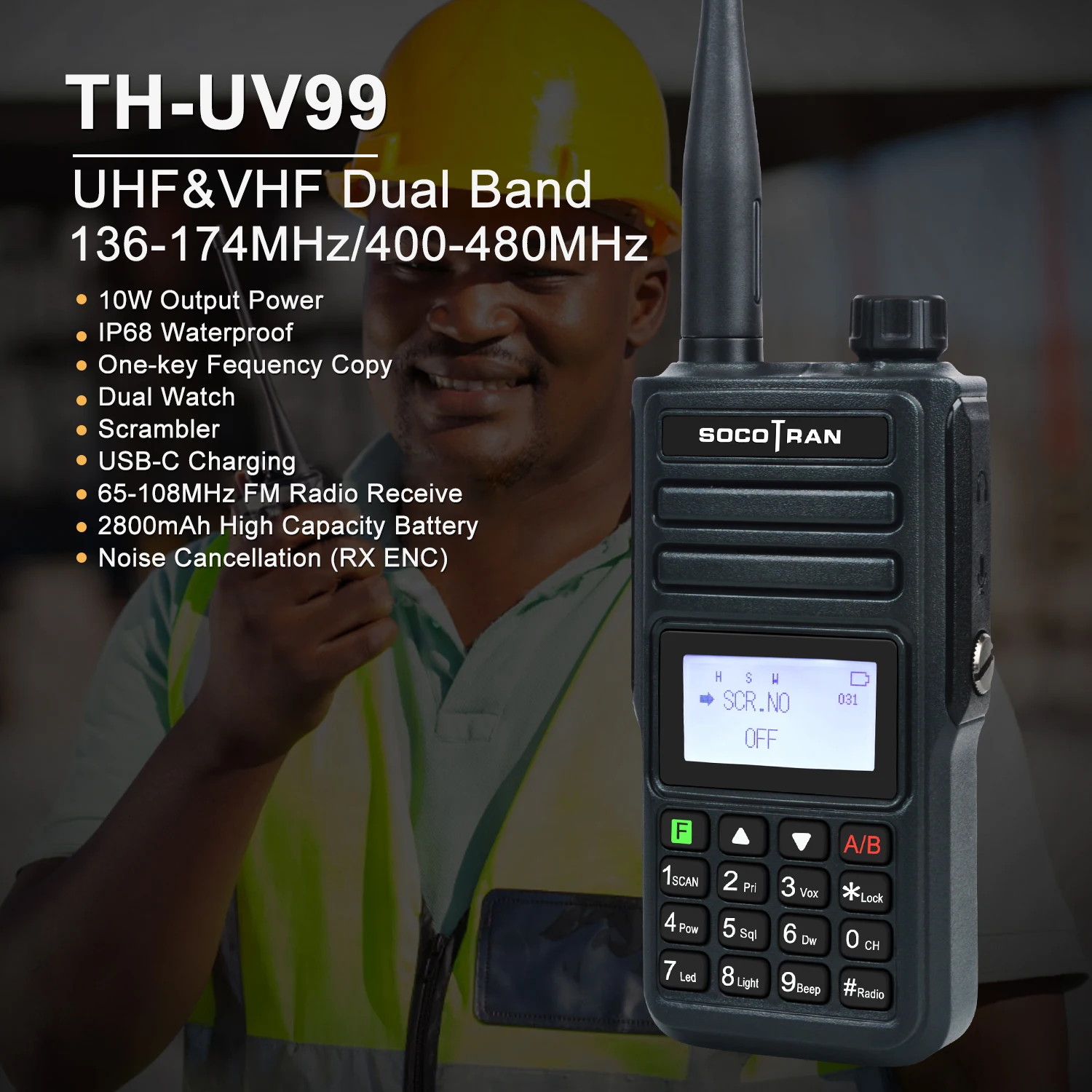 SocoTran 10W Walkie Talkie TH-UV99 UHF VHF Dual Band Dual Watch IP68 Waterproof Wireless Frequency Copy Noise Cancellation