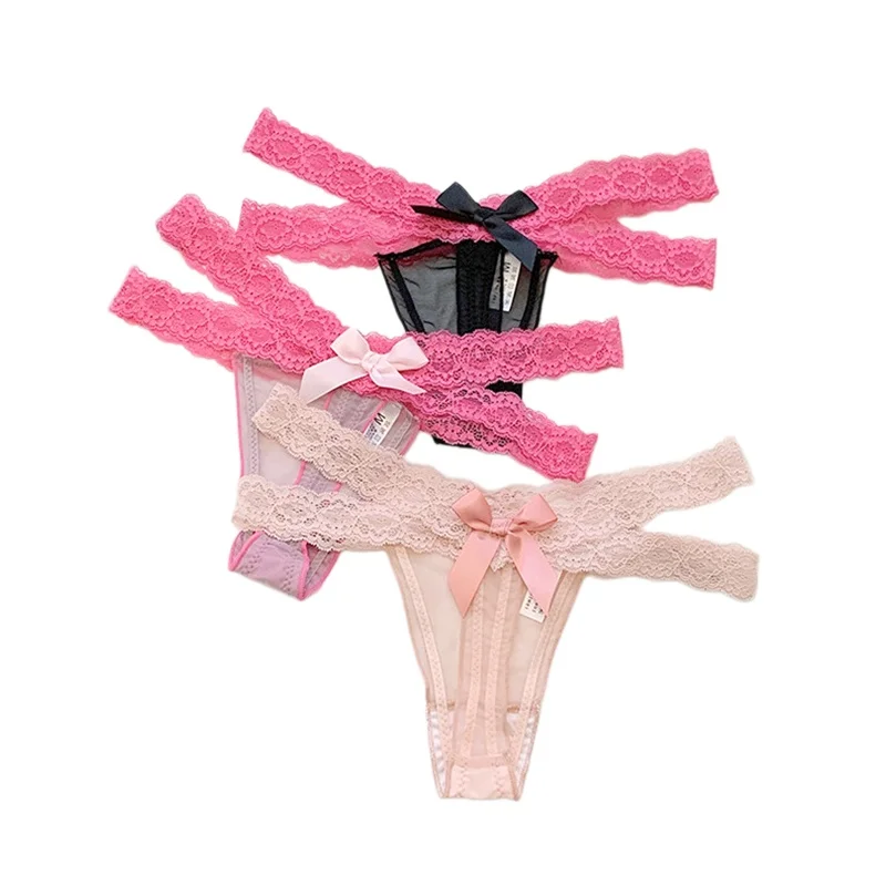 Spitzen-G-String Sexy Slips Höschen Damen Unterwäsche Tanga Hochwertige Schleifen-Transparente Unterhosen Dessous Mädchen Intimwäsche
