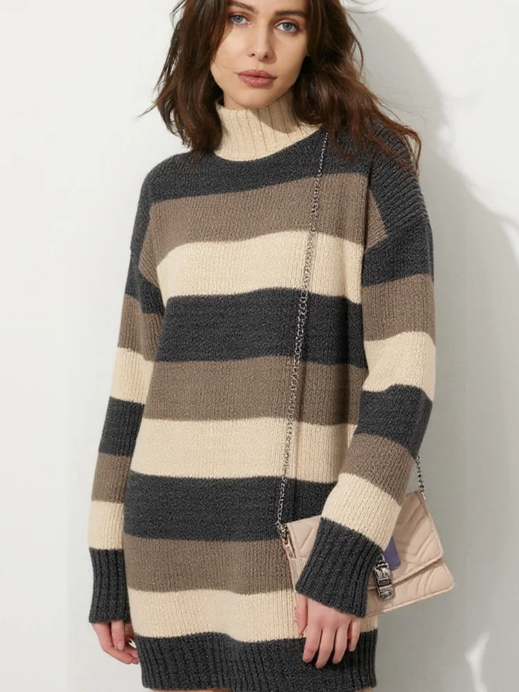 

New Fashion Striped Pullovers Knitted Women's Sweater Autumn Winter Long Sleeve Sweater Women Casual Loose Knit Lady's Outwear
