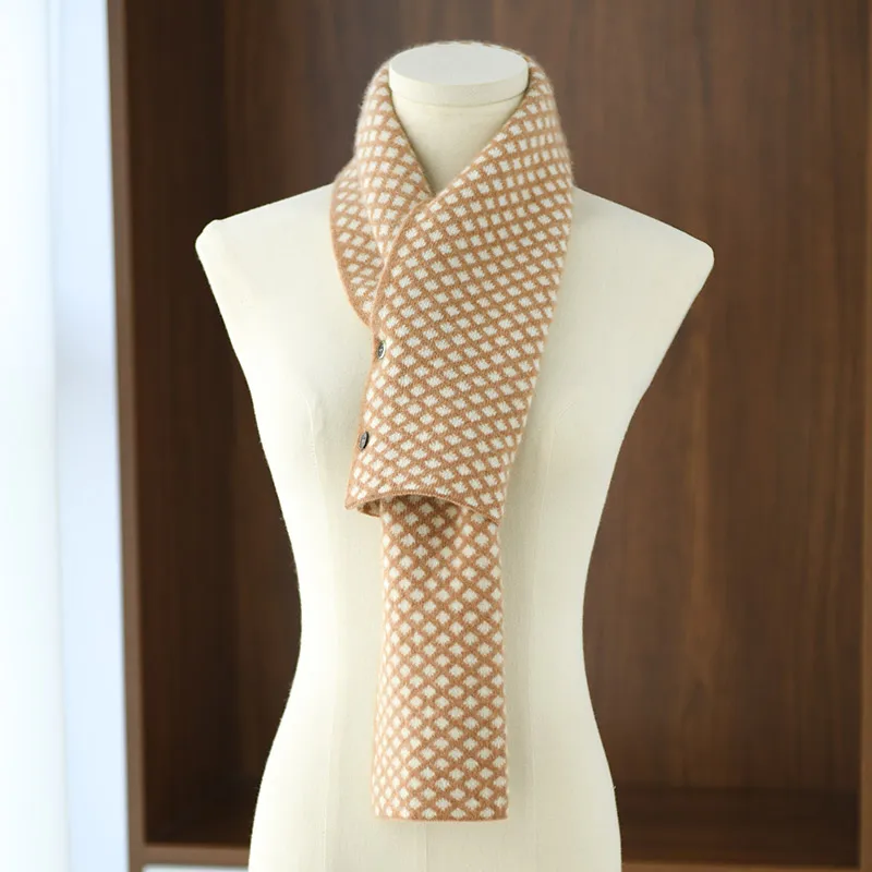 

Temperament 100% Cashmere Scarf Women's Perforated Warm Knit Short Scarf Fashiona and Versatile Thick Long Strip Ribbon Scarf