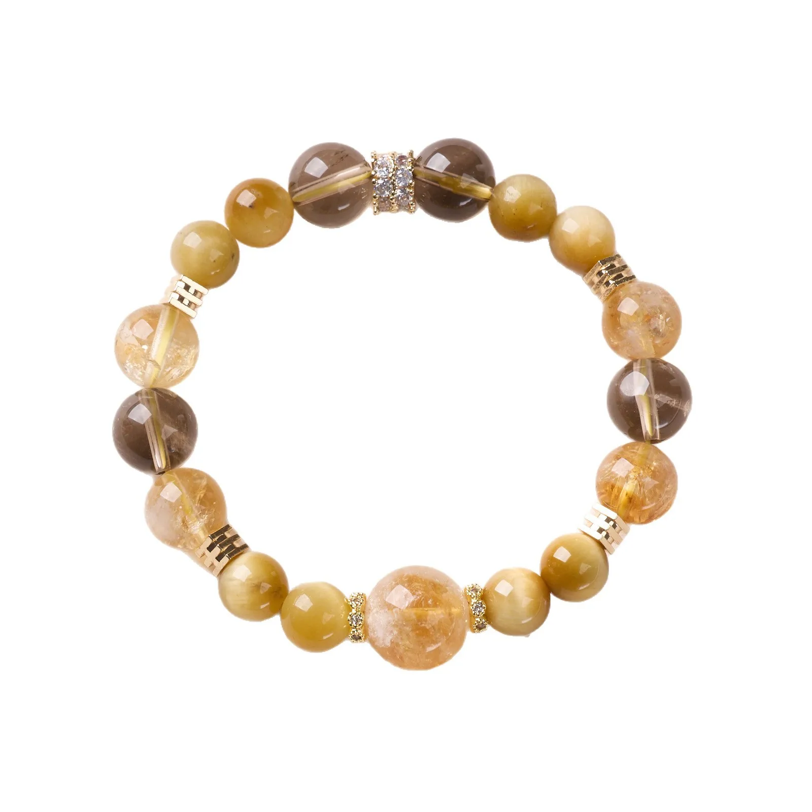 10mm Natural Citrine Tiger Eye Ice Obsidian Stones Beaded Strand Bracelet for Women Chinese Style Wealth Crystal Fine Jewelry view 6