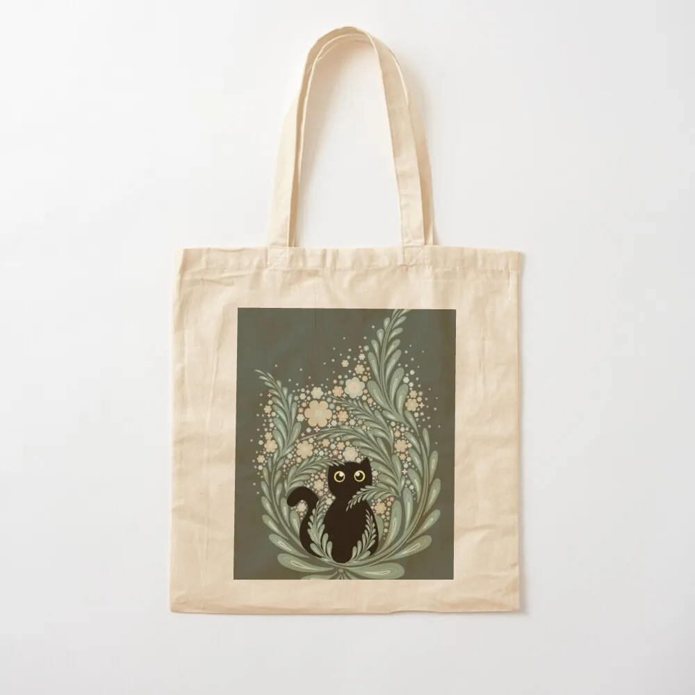 القطة السوداء في الحديقة مع حقيبة حمل زهرة حمل حقيبة امرأة سوبر ماركت حقيبة قابلة للطي شخصية حمل كيس صب فام #2