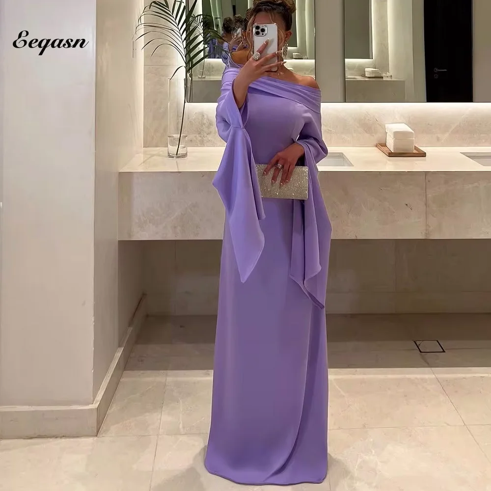 Lavender Mermaid Evening Dresses Draped Sleeves Satin Formal Occasion Gowns for Women Elegant Long Party Prom Dress Customized