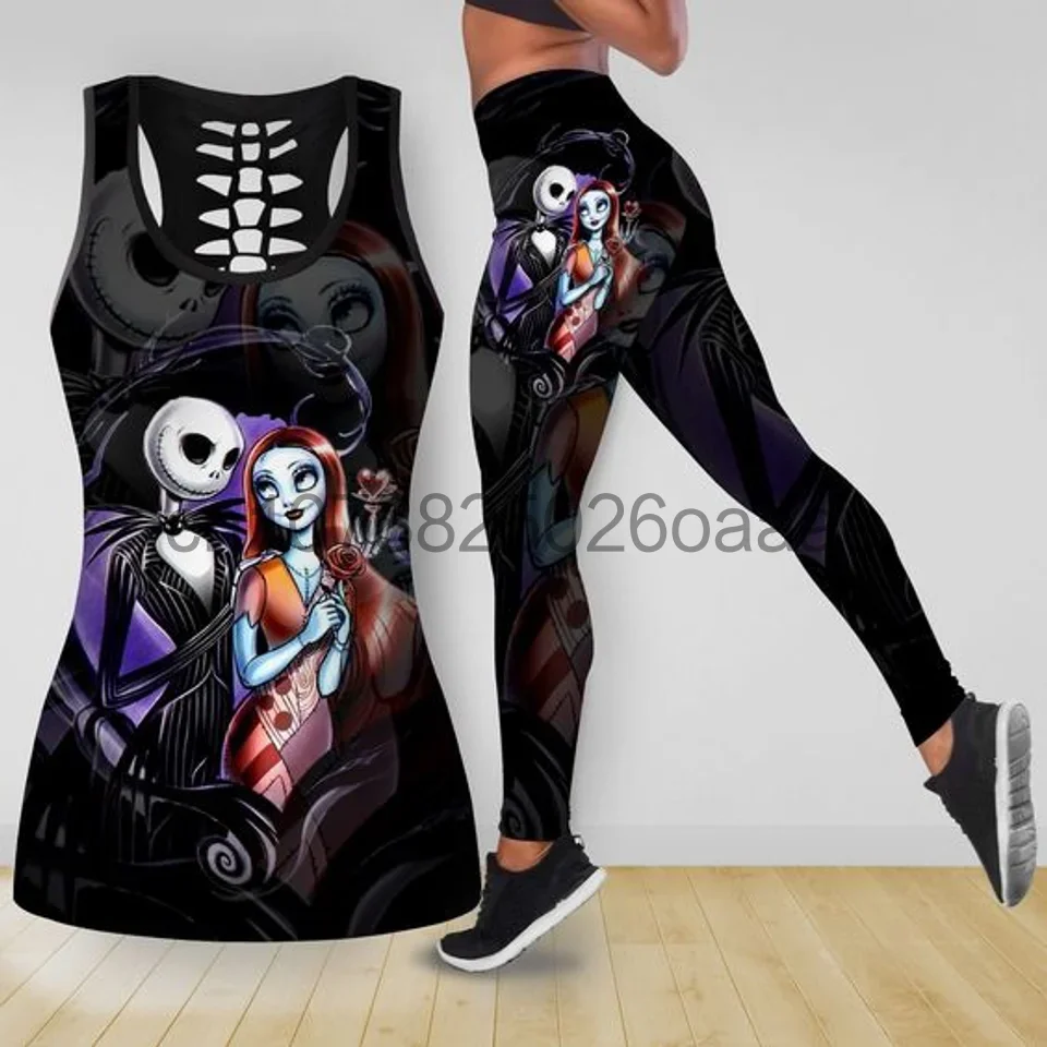 

Disney The Nightmare Before Christmas Jack Skellington Sally Womens Hollow Tank Top Leggings Yoga Set Fitness Leggings Tracksuit