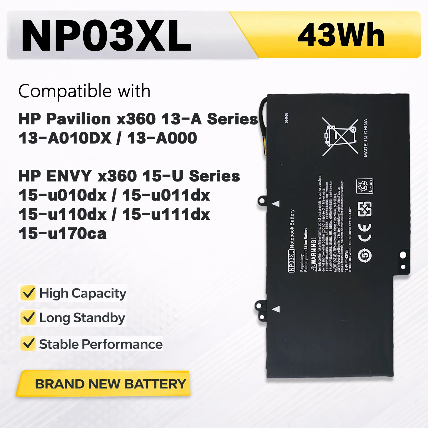 

PowerHub NP03XL Laptop Battery For HP Pavilion x360 13-A Series Envy x360 15-U Series TPN-Q146 TPN-Q147 HSTNN-LB6L 760944-421