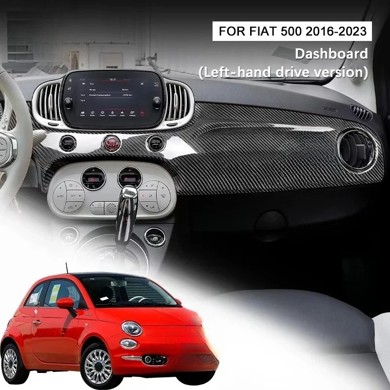 

Приборная панель автомобиля из углеродного волокна (вергон с левым рулем) для Fiat 500 2016-2023, аксессуары для интерьера
