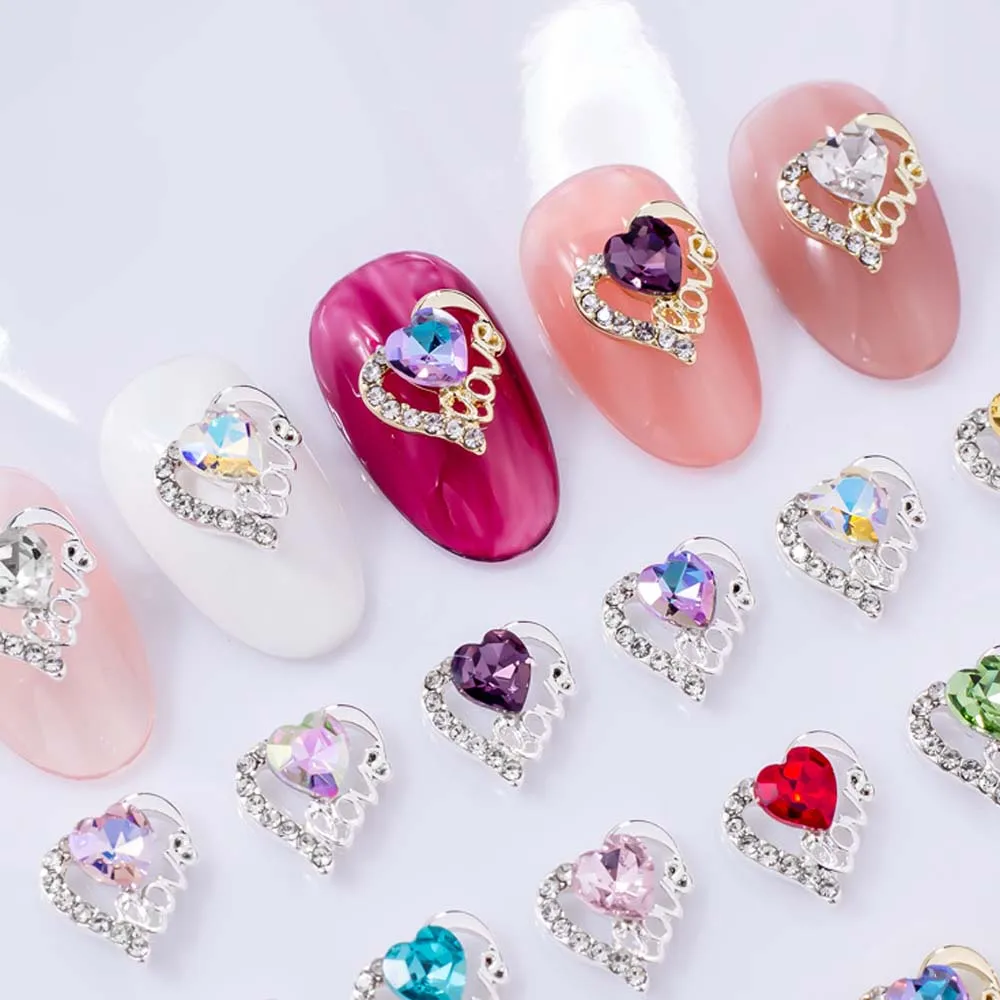 10pcs Valentine's Day Heart Nail Art Charm 3D Love Crystal Gem Nail Rhinestone Crafts DIY Sparkle Gem Luxury Nail Accessories