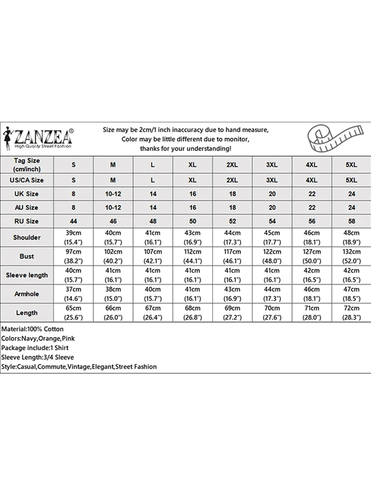 Vintage Lapel Neck 3/4 Sleeve Office Shirts ZANZEA Summer Cotton Blouses Women Casual Solid Work OL Tunic Tops Buttons Chemise