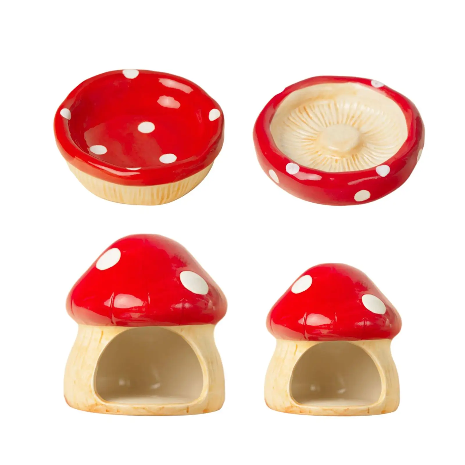 Ceramic Hamster House for Small Animals Outdoor Mushroom Cave Small Animal Food