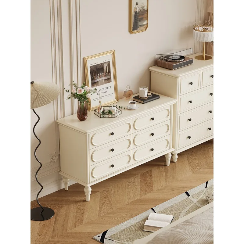 French all-solid wood bucket cabinet household living room six buckets wall locker bedroom white cream wind storage locker
