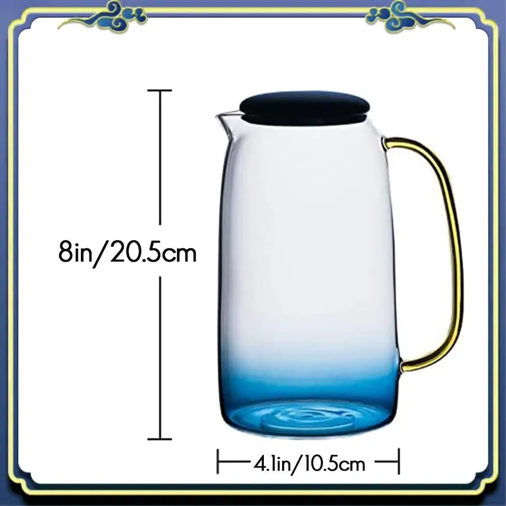 A56P-Glass Pitcher With Lid,Lemonade Pitcher,Tea Pitcher,Borosilicate Glass Carafe,For Hot And Cold Water, Drinks, Wine, Tea