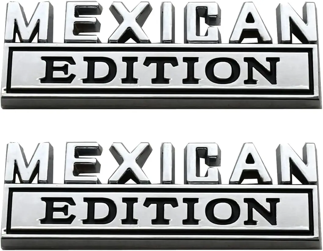 

2pcs Metal Mexican Edition Emblem, 3D Auto Side Fender Rear Bumper Badge Decor Decals for Car Truck SUV (Silver Black)