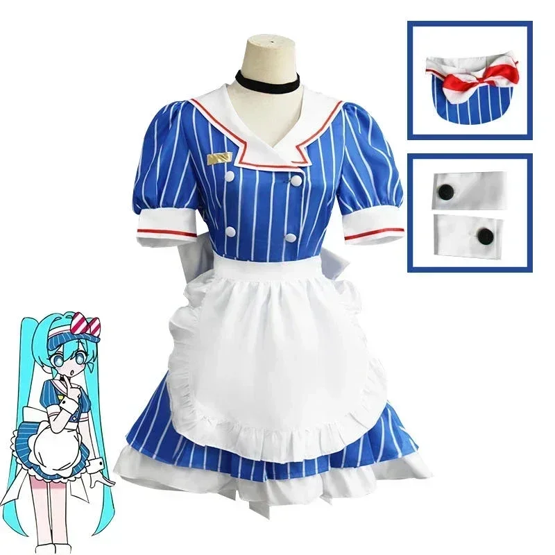 Tenue de Noël et d'Halloween pour femmes, uniforme de cosplay Anime Mesmerizer, robe de demoiselle d'honneur rayée avec chapeau et tablier
