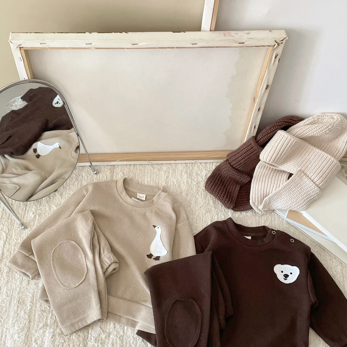 0-24m Neugeborene Mädchen Jungen Kleidung Set Outfit kleine Bär Gans Stickerei O-Neck Tops lange Hosen Kinder Kleidung