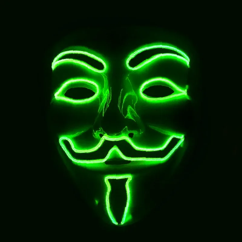 Halloween Face Mask Led Hacker Masks V Vendetta Mask Adults Luminous Led Light Up PVC Headgear Anime Anonymous Helmet Party Prop