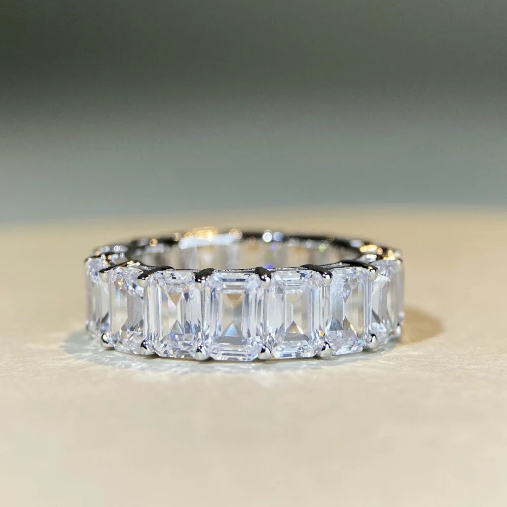 PT950 platinum wedding band for women with full diamonds and high-carat zirconia pyramid-cut stones, cross-border purchase