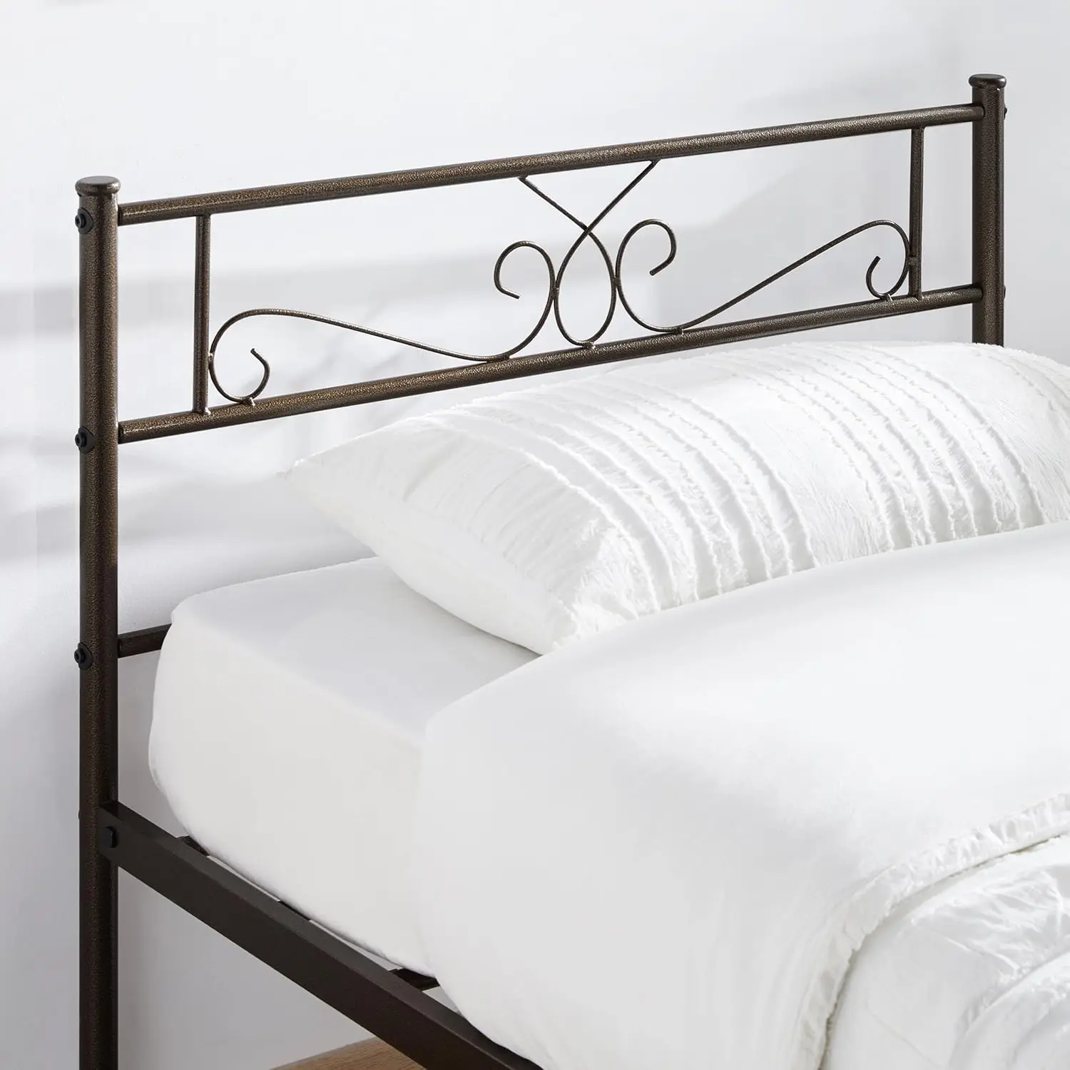 Double bed frame metal platform bed with headboard and footrest, easy to assemble, ground clearance: 12.6 inches/bronze