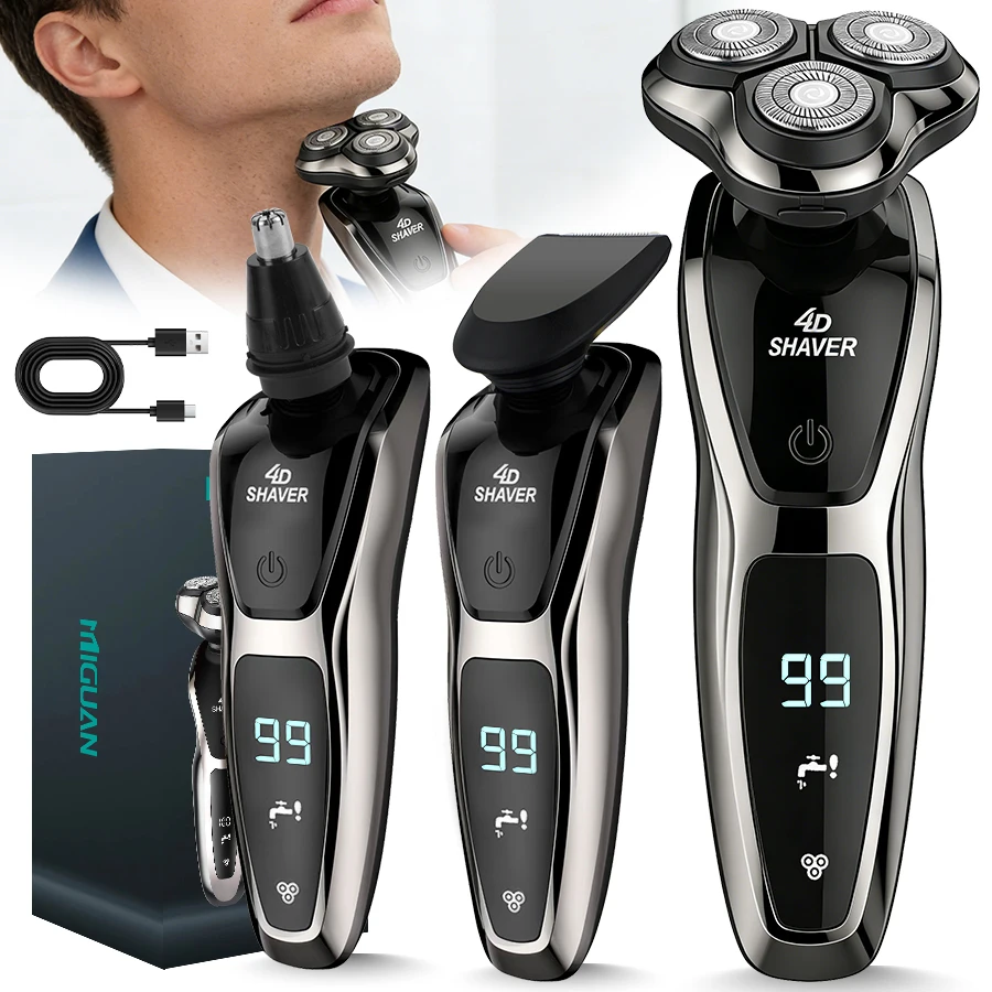 Men's Three-Blade Electric Shaver, USB Charging, Can Choose to Add, Nose Hair Device, and Sideburns Knife