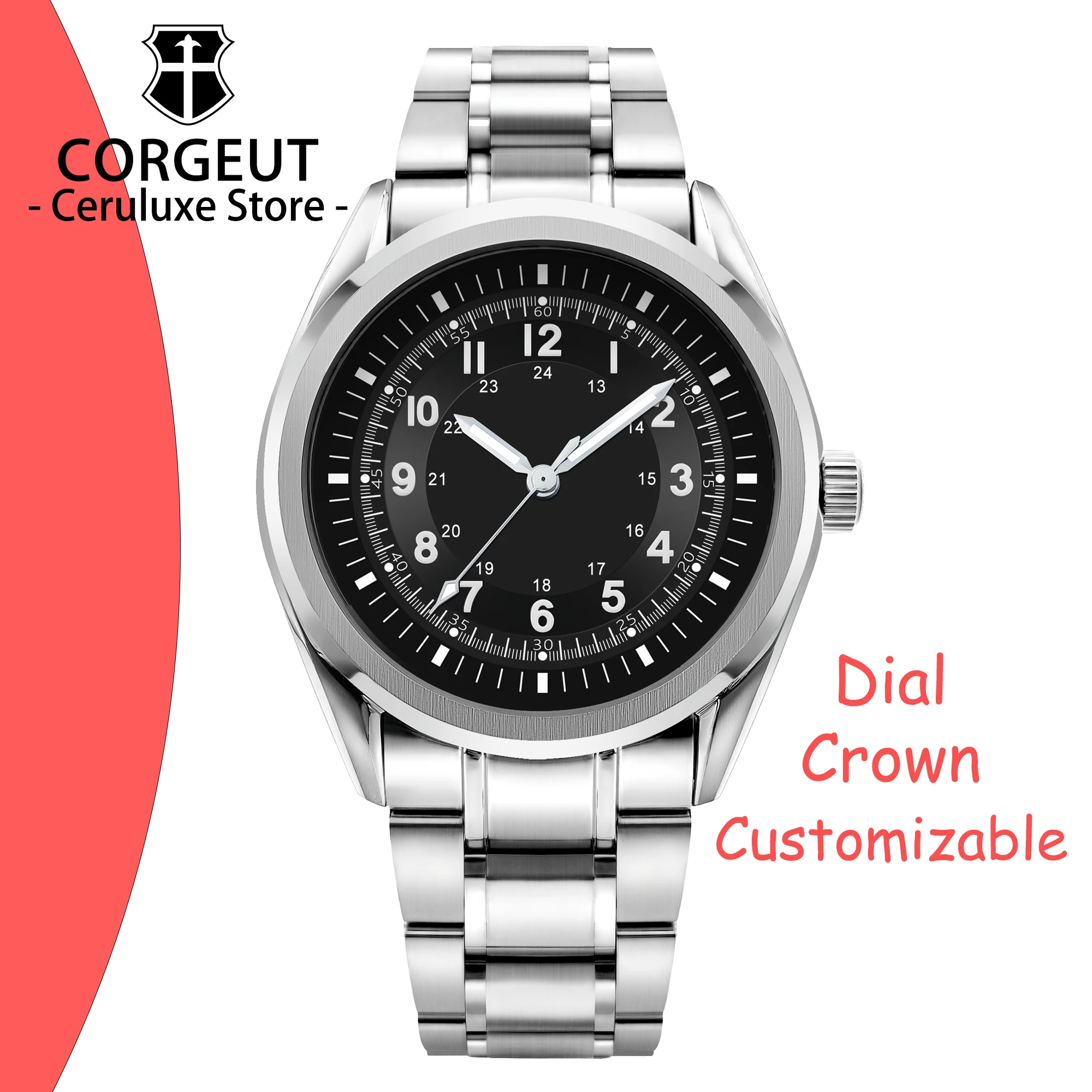 

CUSTOM 40MM Stainless Steel Sapphire Glass NH35 Watches Waterproof Watch for man Automatic Movement Mechanical Men's Watches