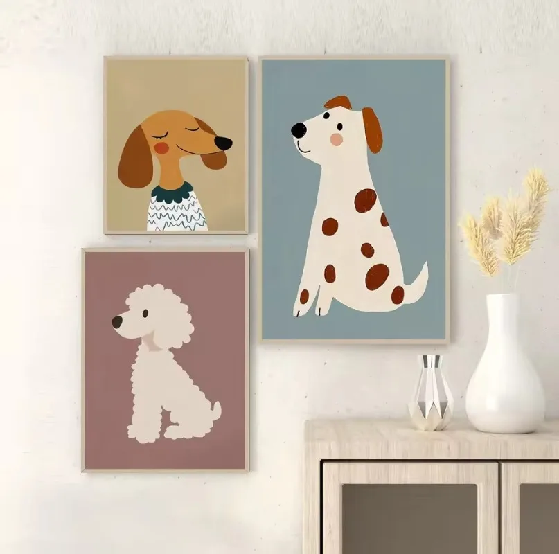 Colorful Cartoon Dog Illustrations Poster Canvas Paintings Cute Animal Nordic Wall Art Pictures Kindergarten Home Decor No Frame view 2