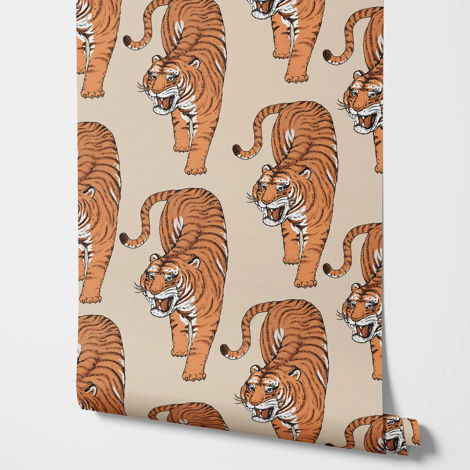 Boho-Tiger-Tapete zum Abziehen und Aufkleben, Tiermotiv-Wandbild für Heimdekorationen, selbstklebend oder traditionelle Vliespapiere