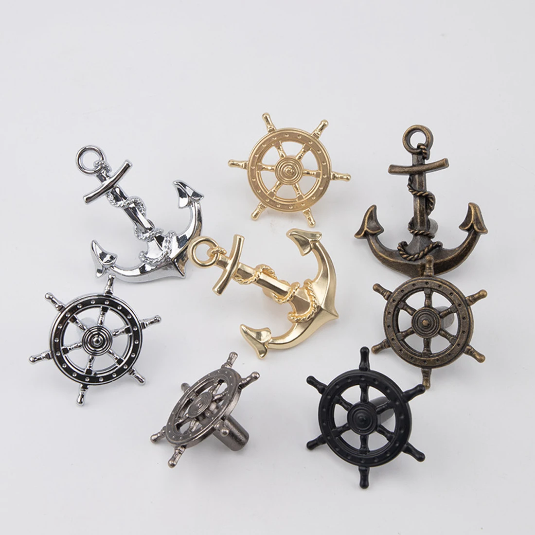 YUTOKO Navigation Decoration Ship Anchor Silver Handle Furniture Hardware Cabinet Ship Rudder Steering Wheel Drawer Gold Knob