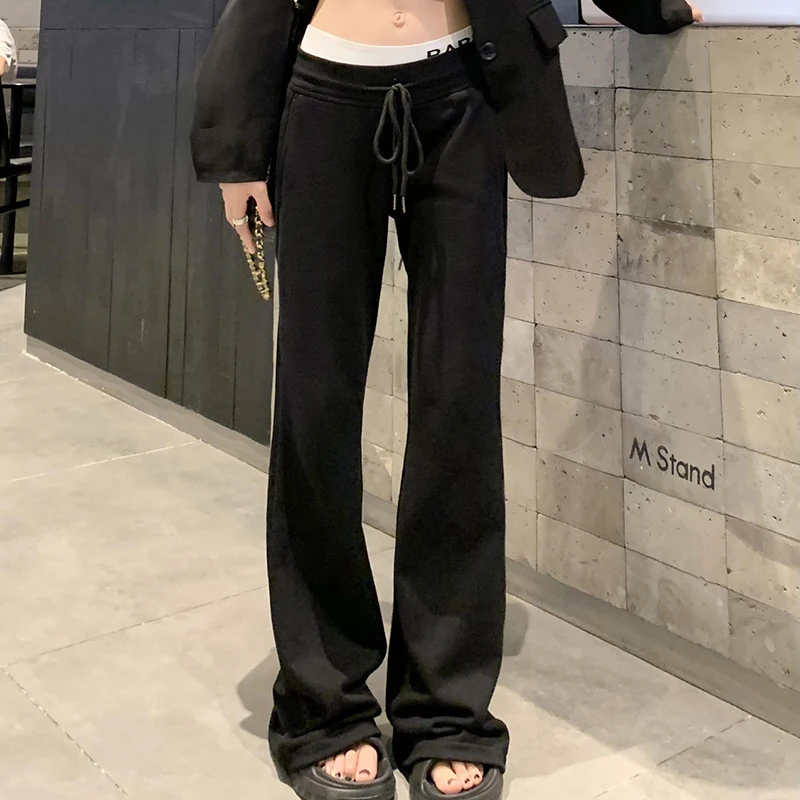 Korean Micro Flare Pants Women Draping Slim High-Waisted Streetwear Solid Harajuku Y2K Sweatpants Fashion Loose Casual Trousers