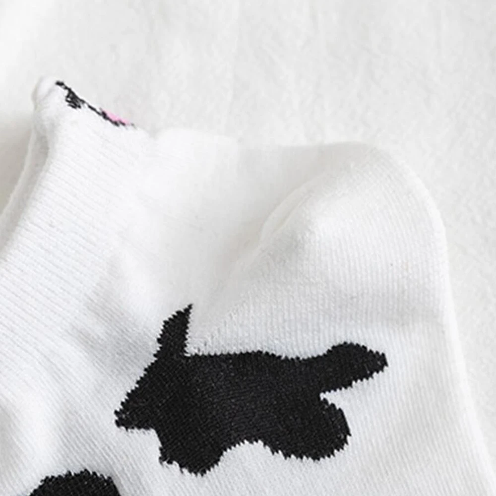 5 Pairs Women Cow Patterned Boat Socks Trendy Versatile Cartoon Striped Girl Socks Soft Comfortable Breathable Casual Socks﻿﻿