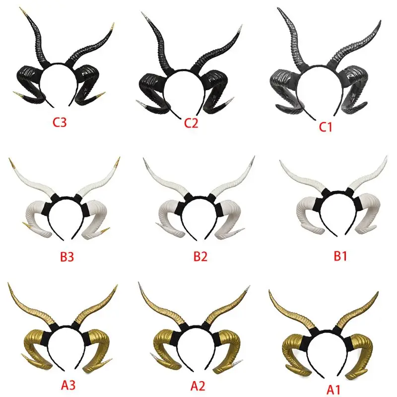 

Gothic Punk Women Antelope Sheep Horn Headband Forest Animal Cosplay Hair Hoop N7YF