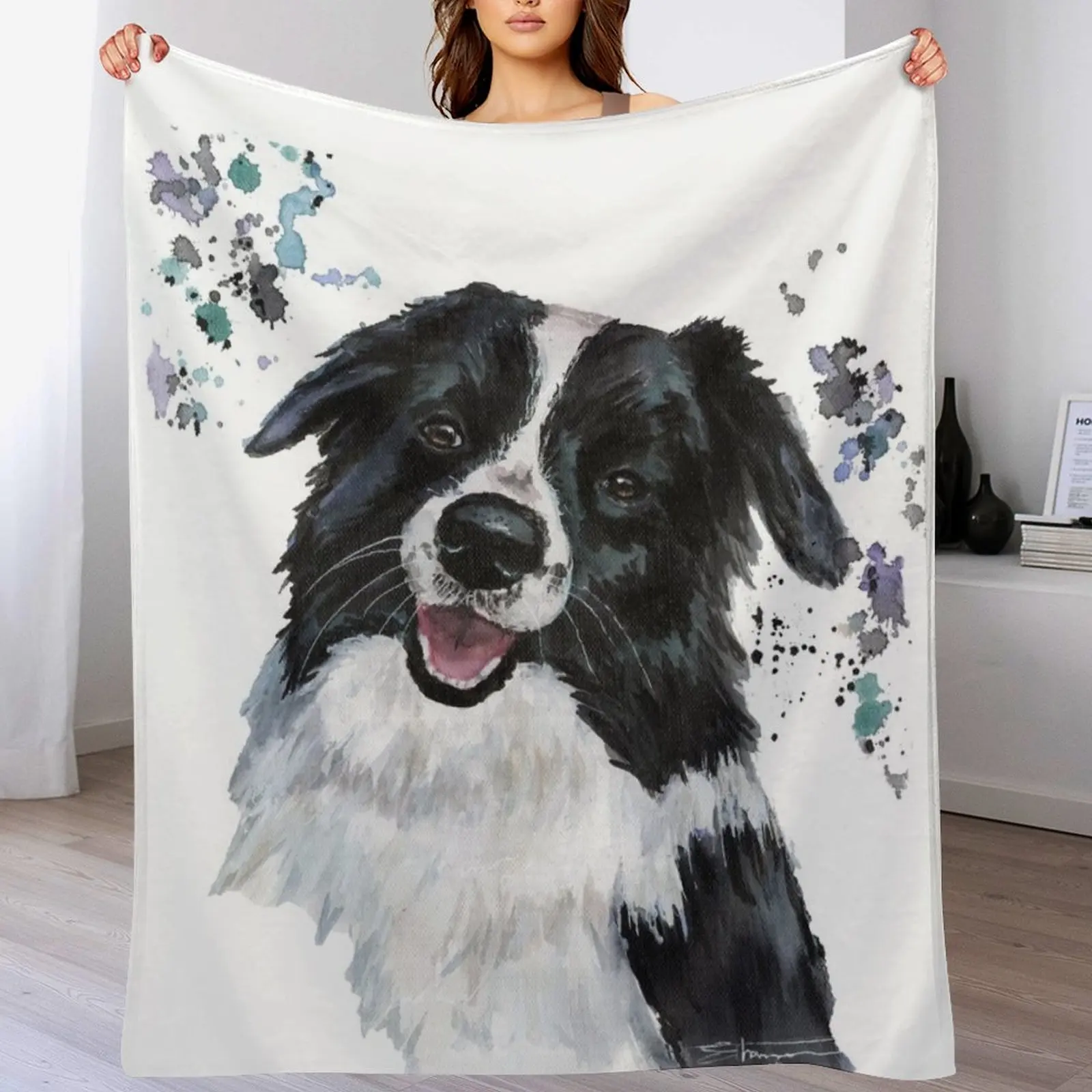 Watercolour Border Collie Throw Blanket funny gift Bed Fashionable Cute Thermals For Travel Blankets