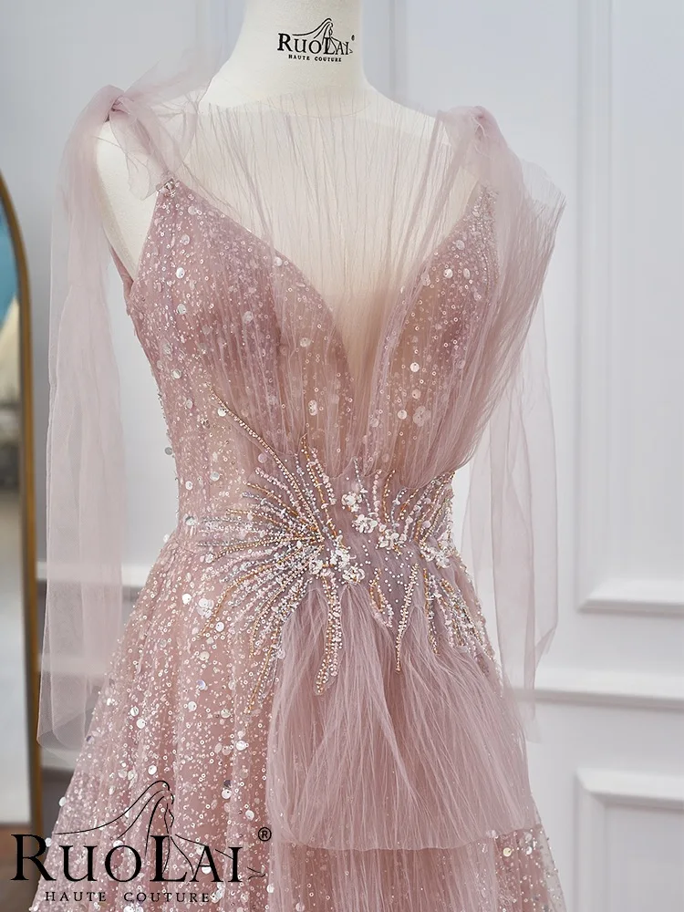 Luxury Pink Wedding Dress Spaghetti Straps Pearl Beading Crystal Sequins Wrinkle A-Line Party Prom Bridesmaid Evening Gowns