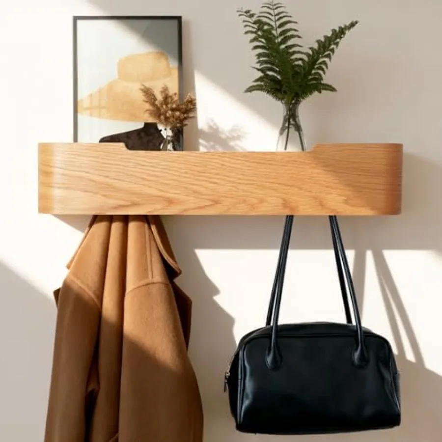 Coat Rack Wall Mount with Shelf Entryway Shelf Modern Key Holder Hanger Wall Shelves with Hidden for Hanging Towels Coats Hats