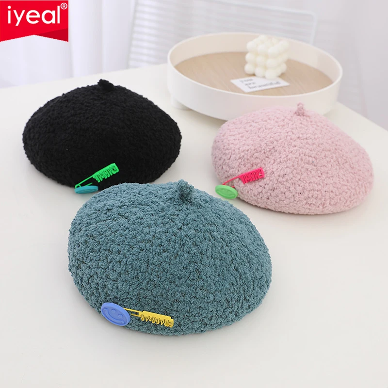 IYEAL Autumn Winter Girls Berets Boy Baby Personality Painte Smiley Hats For Newborn Baby Fashion All-Match Children's Hats