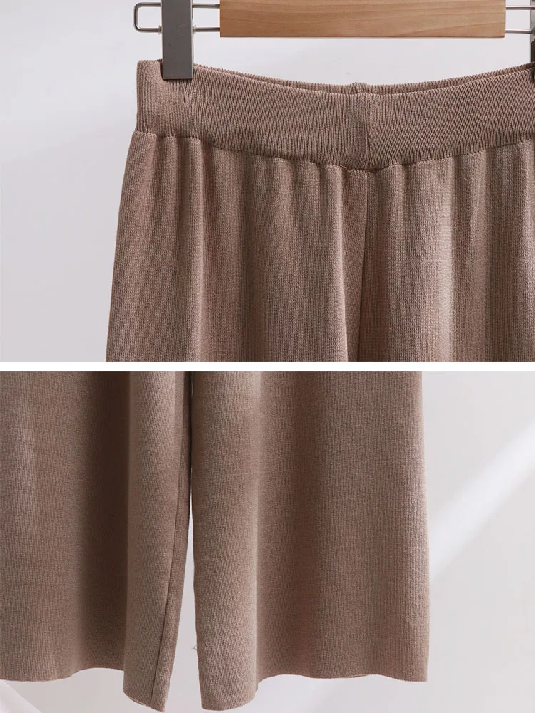 Korean Design Knitted 2 Piece Sets Women O-neck Knitwears Long Sleeve Pullover Tops Suits Casual High Waist Sweatpants Outfit