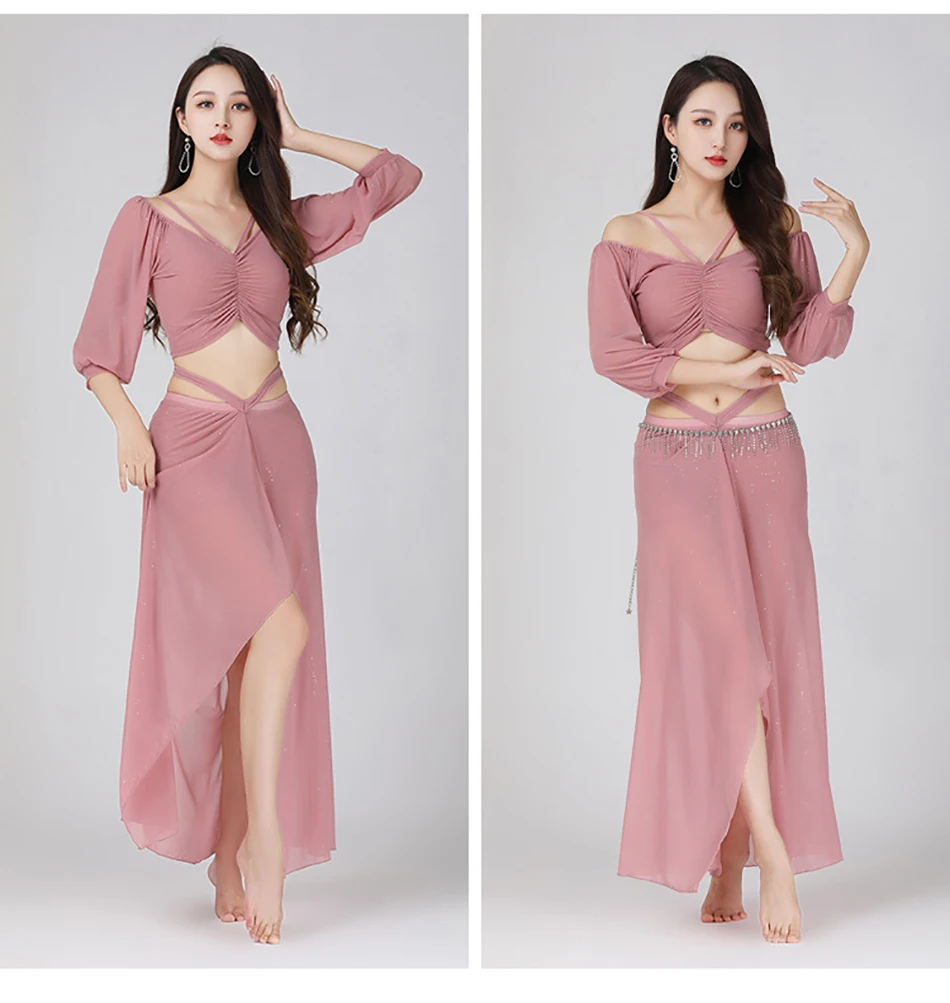 Roupas de prática de dança do ventre 2 peças conjunto superior + saia ternos de prática plus size malha sexy ternos de desempenho para adultos trajes femininos