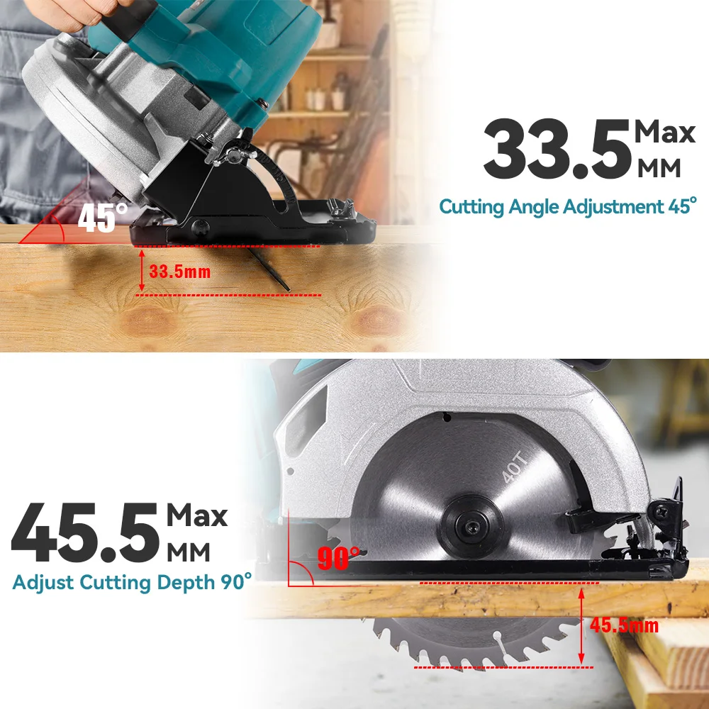 YOFIDRA 7Inch Brushless Electric Circular Saw 180mmCordless Adjustable Angle Cutting Power Tool Fit For Makita 18V Battery Pin