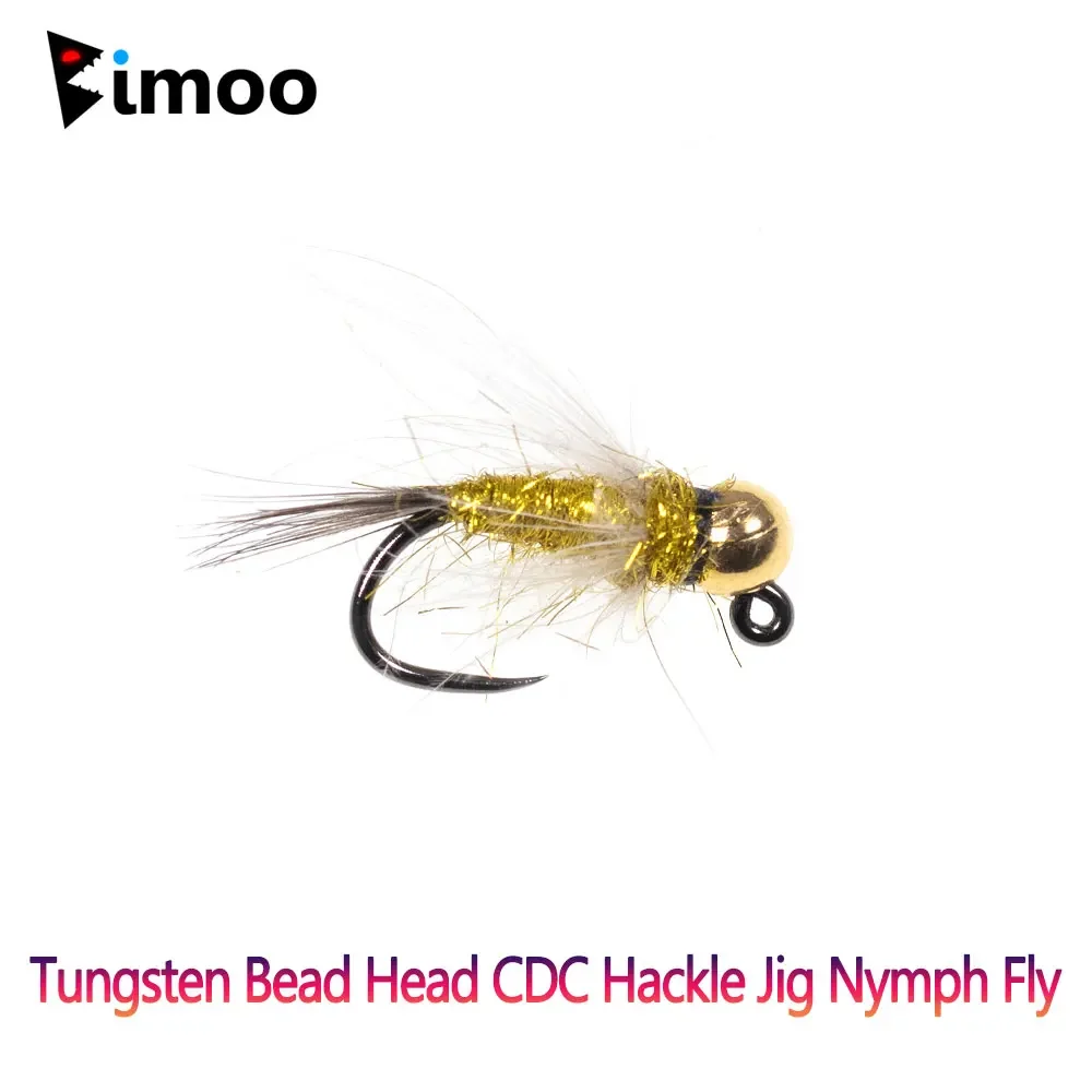 Bimoo 6pcs #12 Tungsten Bead Head CDC Hackle Jig Nymph Fly Pheasant Tail  Fast Sinking Wet Euro Nymph Fly Trout Fishing Lures