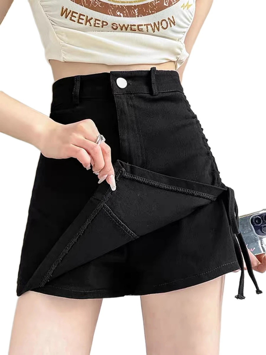 Hoge taille A-lijn rok voor dames in Bla Zomer Afslankende geplooide asymmetrische ort-rok Koreaanse Sle Pendelen