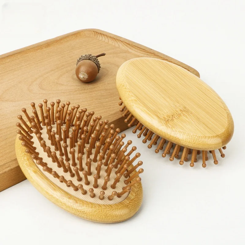 1 Pc Portable Eco-Friendly Bamboo Hair Comb Wooden Round Hair Brush Scalp Massager Anti-Static Hairbrush for Women Men and Kids