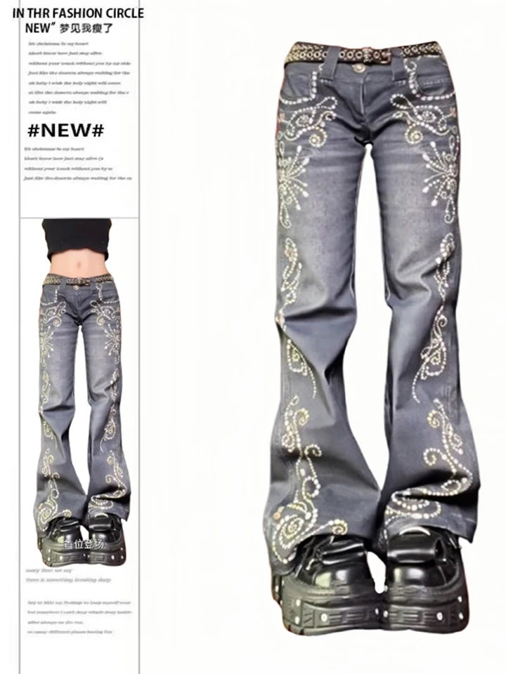 Women Harajuku Flare Jeans Grunge Japanese Harajuku Gyaru Y2K