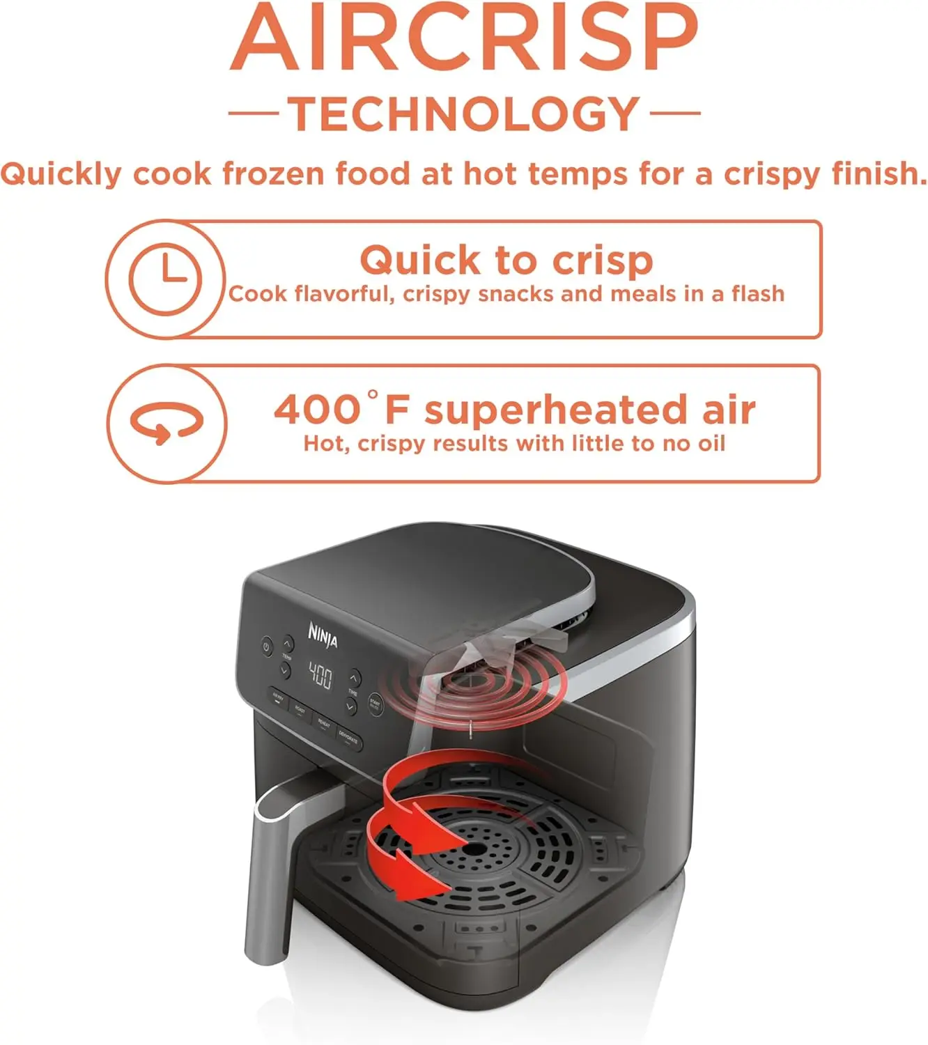 Air Fryer Pro 4-in-1 with 5 QT Capacity, Air Fry, Roast, Reheat, Dehydrate, Air Crisp Technology with 400F for hot