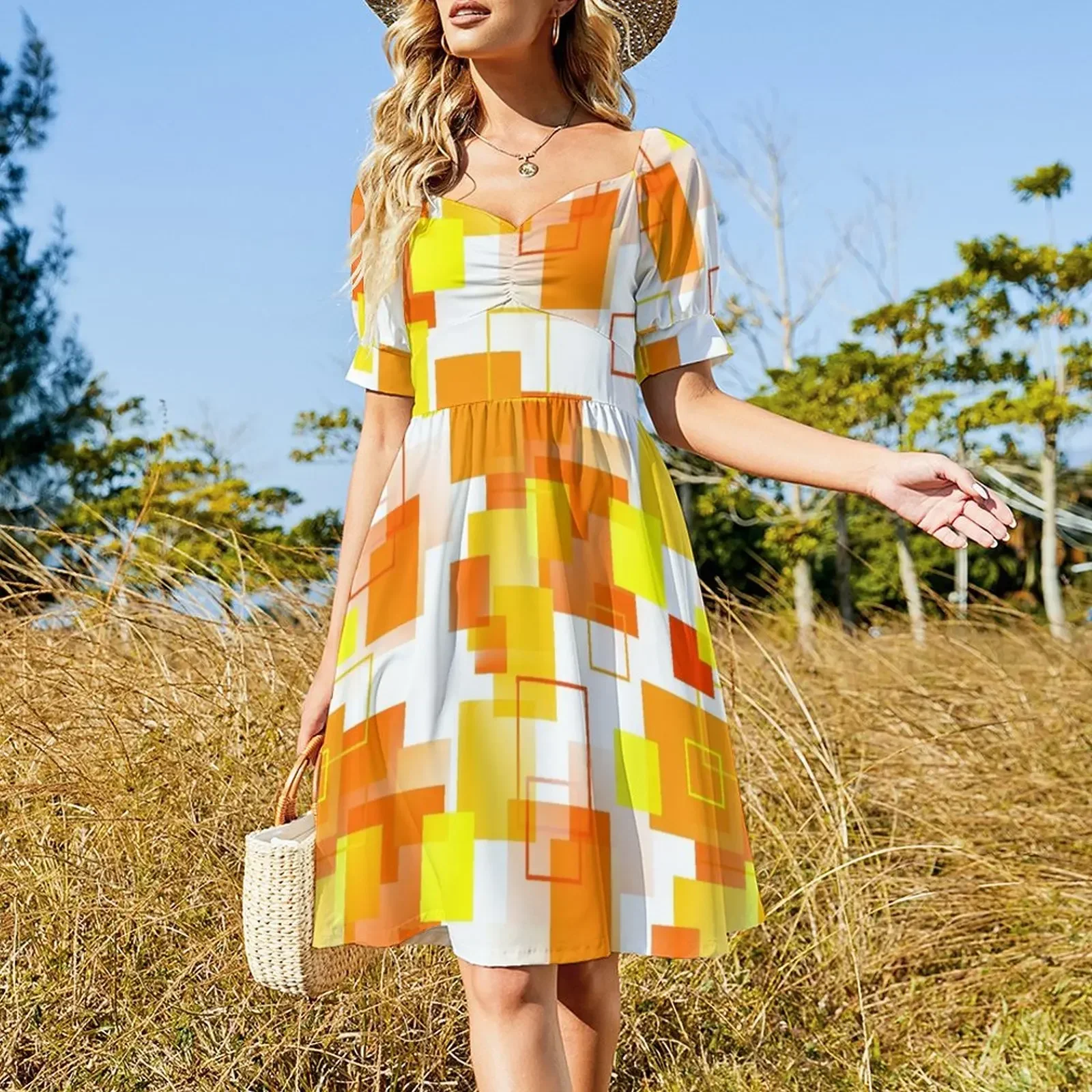 Midcentury Modern Orange - Abstract - Orange, Yellow, White Sleeveless Dress women's summer clothing 2025 dresses summer Dress