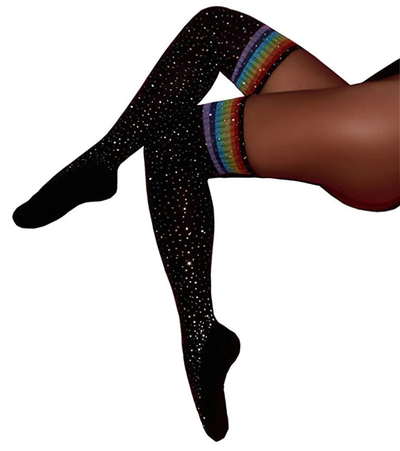 Glitzernde Overknee-Strümpfe mit Strass und Streifenmuster für Damen – Modisches Accessoire für Studentinnen – Detail 28