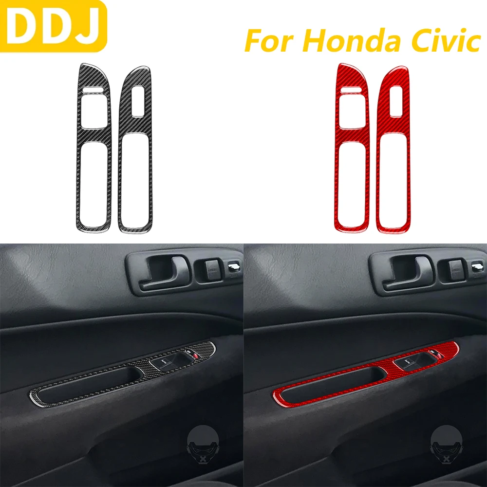 For Honda Civic Coupe 1996 1997 1998 1999 2000 Carbon Fiber Window Lift Switch Control Panel Trim Cover Car Accessories Sticker